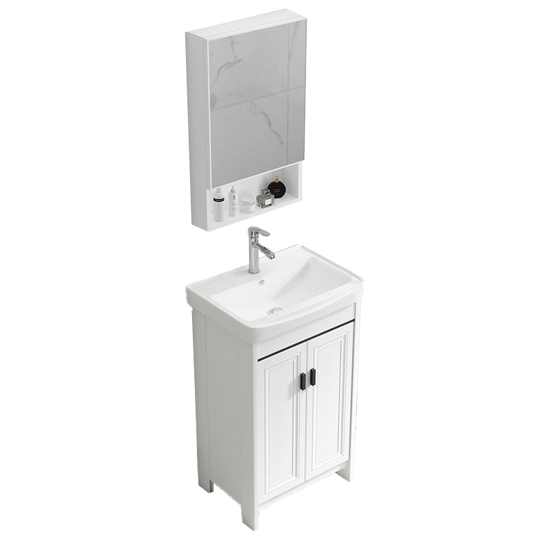 Bathroom Vanity Set Free Standing White Drawer Faucet Vanity with Mirror Vanity & Faucet & Mirror Cabinet 20"L x 14"W x 32"H Towel Bar Not Included Clearhalo 'Bathroom Remodel & Bathroom Fixtures' 'Bathroom Vanities' 'bathroom_vanities' 'Home Improvement' 'home_improvement' 'home_improvement_bathroom_vanities' 7079629