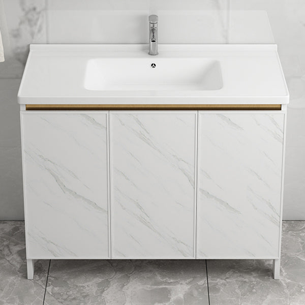 Free Standing Vanity Set White Drawer Ceramic Sink Faucet Vanity Set with Mirror Clearhalo 'Bathroom Remodel & Bathroom Fixtures' 'Bathroom Vanities' 'bathroom_vanities' 'Home Improvement' 'home_improvement' 'home_improvement_bathroom_vanities' 7079671