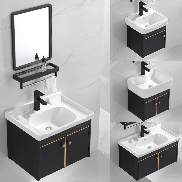 Modern Vanity Set Wall-mounted Ceramic Sink Black Faucet Vanity with Mirror Clearhalo 'Bathroom Remodel & Bathroom Fixtures' 'Bathroom Vanities' 'bathroom_vanities' 'Home Improvement' 'home_improvement' 'home_improvement_bathroom_vanities' 7079712