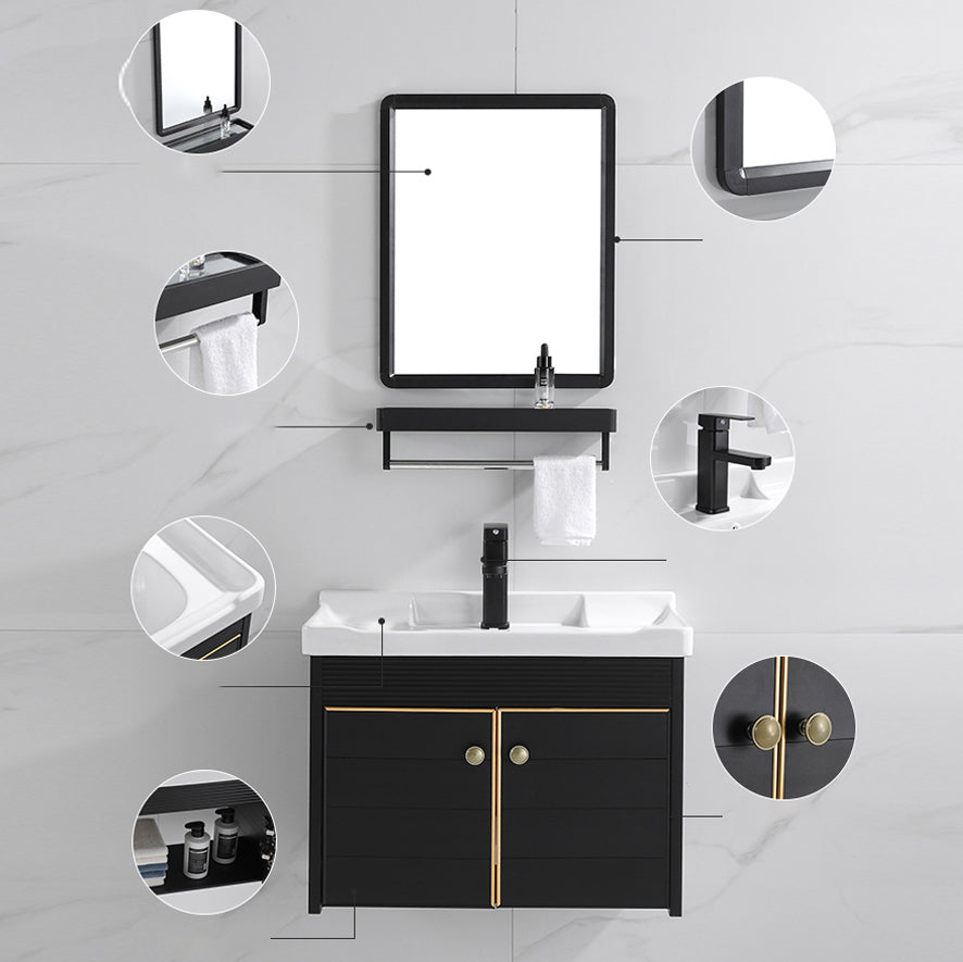 Modern Vanity Set Wall-mounted Ceramic Sink Black Faucet Vanity with Mirror Clearhalo 'Bathroom Remodel & Bathroom Fixtures' 'Bathroom Vanities' 'bathroom_vanities' 'Home Improvement' 'home_improvement' 'home_improvement_bathroom_vanities' 7079713