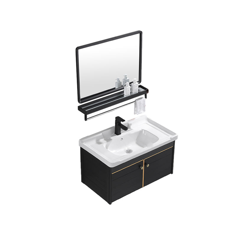 Modern Vanity Set Wall-mounted Ceramic Sink Black Faucet Vanity with Mirror Vanity & Faucet & Mirrors 31.5"L x 18.5"W x 18.9"H Clearhalo 'Bathroom Remodel & Bathroom Fixtures' 'Bathroom Vanities' 'bathroom_vanities' 'Home Improvement' 'home_improvement' 'home_improvement_bathroom_vanities' 7079718