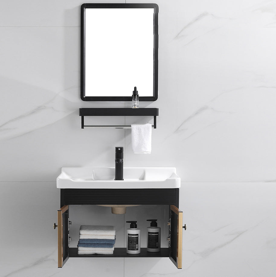 Modern Vanity Set Wall-mounted Ceramic Sink Black Faucet Vanity with Mirror Clearhalo 'Bathroom Remodel & Bathroom Fixtures' 'Bathroom Vanities' 'bathroom_vanities' 'Home Improvement' 'home_improvement' 'home_improvement_bathroom_vanities' 7079723