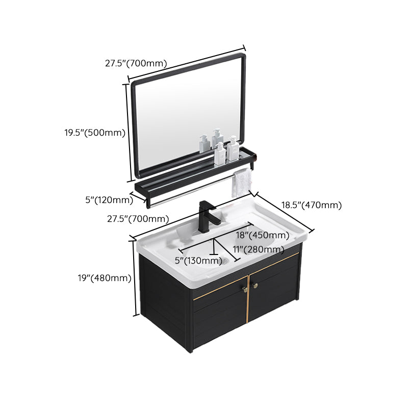 Modern Vanity Set Wall-mounted Ceramic Sink Black Faucet Vanity with Mirror Clearhalo 'Bathroom Remodel & Bathroom Fixtures' 'Bathroom Vanities' 'bathroom_vanities' 'Home Improvement' 'home_improvement' 'home_improvement_bathroom_vanities' 7079743