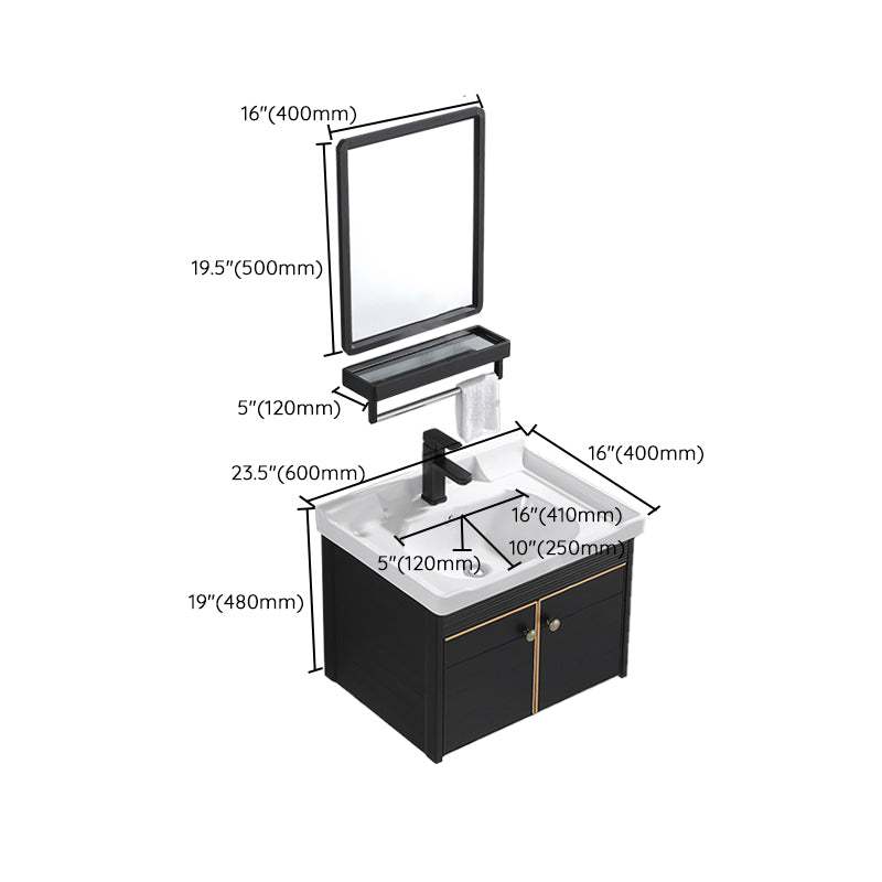 Modern Vanity Set Wall-mounted Ceramic Sink Black Faucet Vanity with Mirror Clearhalo 'Bathroom Remodel & Bathroom Fixtures' 'Bathroom Vanities' 'bathroom_vanities' 'Home Improvement' 'home_improvement' 'home_improvement_bathroom_vanities' 7079745
