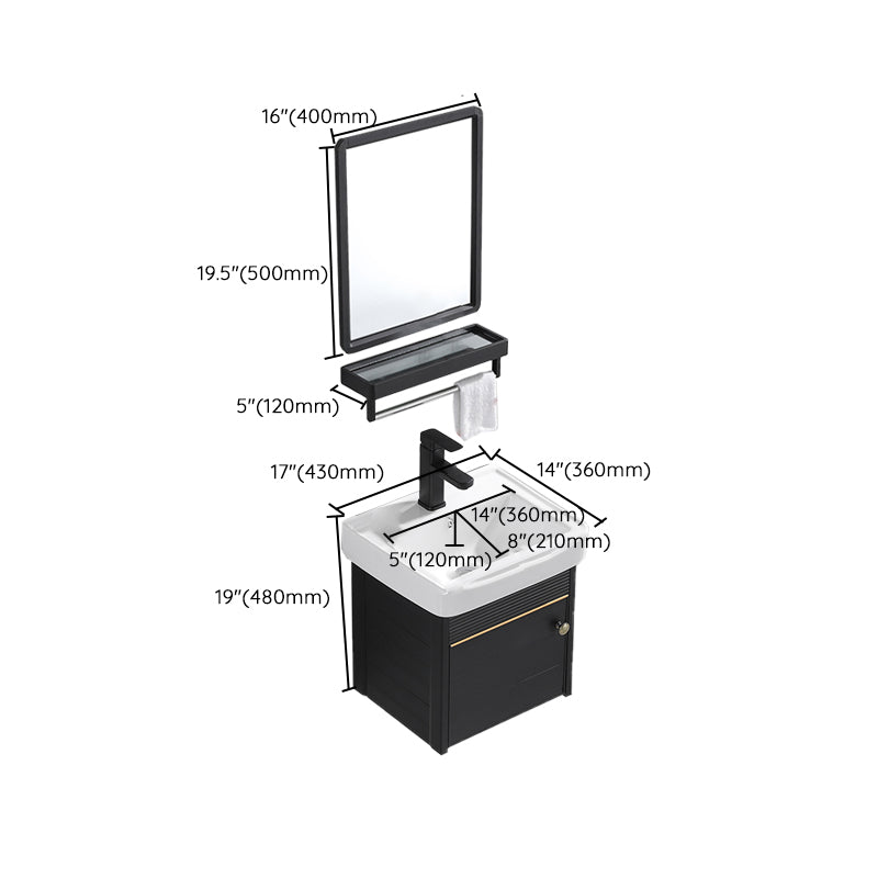 Modern Vanity Set Wall-mounted Ceramic Sink Black Faucet Vanity with Mirror Clearhalo 'Bathroom Remodel & Bathroom Fixtures' 'Bathroom Vanities' 'bathroom_vanities' 'Home Improvement' 'home_improvement' 'home_improvement_bathroom_vanities' 7079749