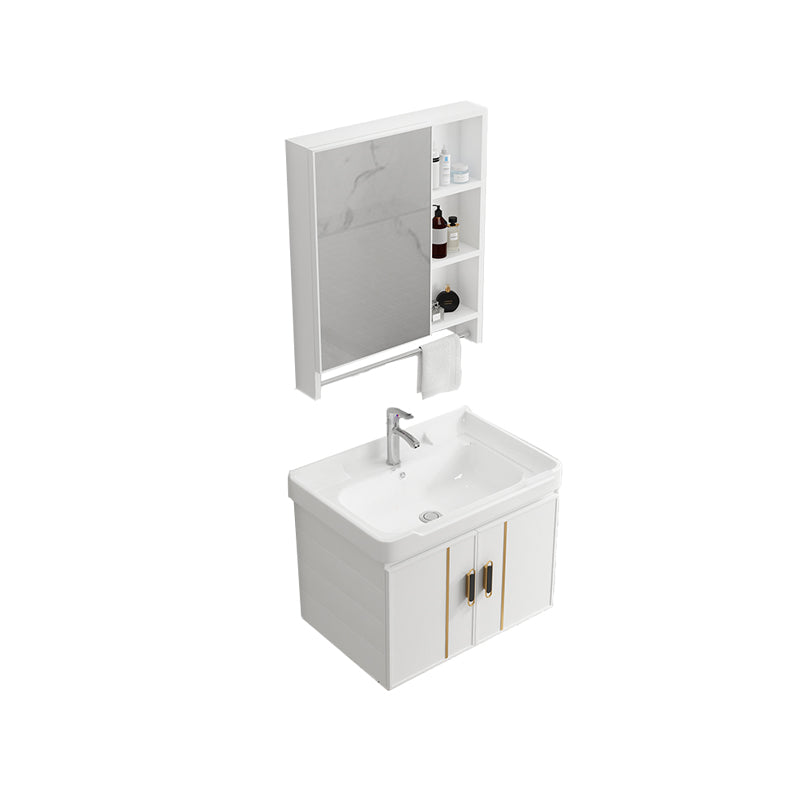 Modern Wall-mounted White Sink Ceramic Faucet Drawers Vanity Set with Mirror Vanity & Faucet & Mirror Cabinet Towel Bar Included Clearhalo 'Bathroom Remodel & Bathroom Fixtures' 'Bathroom Vanities' 'bathroom_vanities' 'Home Improvement' 'home_improvement' 'home_improvement_bathroom_vanities' 7079759