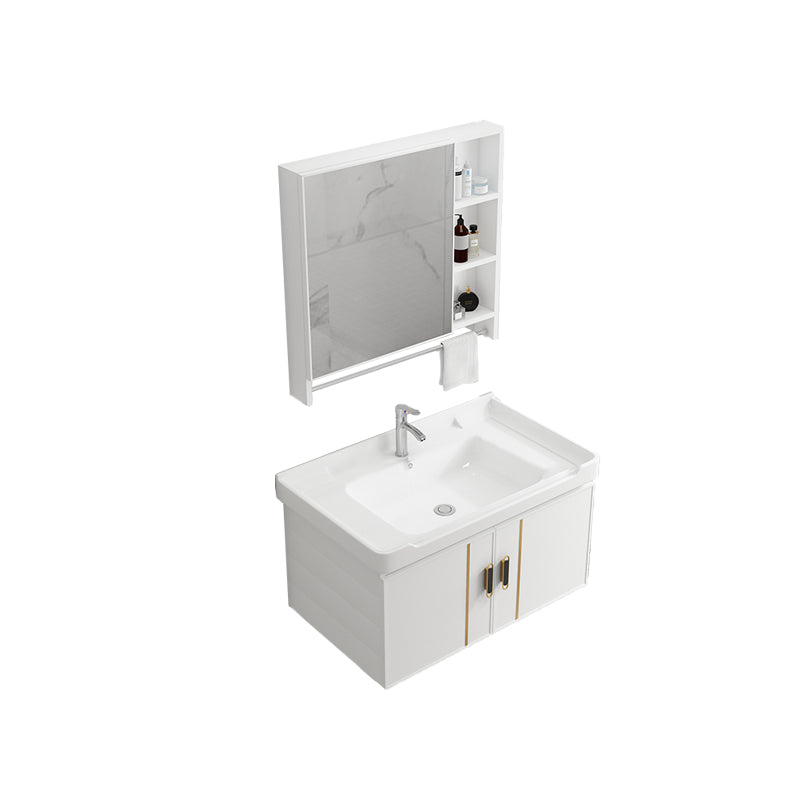 Modern Wall-mounted White Sink Ceramic Faucet Drawers Vanity Set with Mirror Vanity & Faucet & Mirror Cabinet Towel Bar Included Clearhalo 'Bathroom Remodel & Bathroom Fixtures' 'Bathroom Vanities' 'bathroom_vanities' 'Home Improvement' 'home_improvement' 'home_improvement_bathroom_vanities' 7079761
