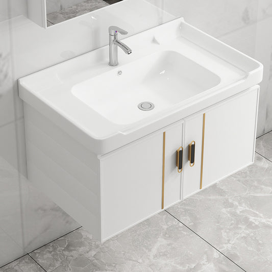 Modern Wall-mounted White Sink Ceramic Faucet Drawers Vanity Set with Mirror Clearhalo 'Bathroom Remodel & Bathroom Fixtures' 'Bathroom Vanities' 'bathroom_vanities' 'Home Improvement' 'home_improvement' 'home_improvement_bathroom_vanities' 7079762