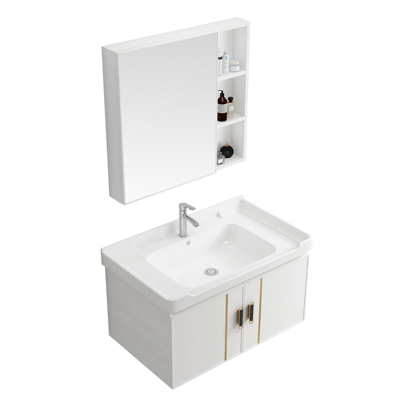 Modern Wall-mounted White Sink Ceramic Faucet Drawers Vanity Set with Mirror Clearhalo 'Bathroom Remodel & Bathroom Fixtures' 'Bathroom Vanities' 'bathroom_vanities' 'Home Improvement' 'home_improvement' 'home_improvement_bathroom_vanities' 7079765