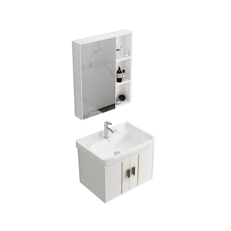 Modern Wall-mounted White Sink Ceramic Faucet Drawers Vanity Set with Mirror Vanity & Faucet & Mirror Cabinet 24"L x 16"W x 18"H Towel Bar Not Included Clearhalo 'Bathroom Remodel & Bathroom Fixtures' 'Bathroom Vanities' 'bathroom_vanities' 'Home Improvement' 'home_improvement' 'home_improvement_bathroom_vanities' 7079766
