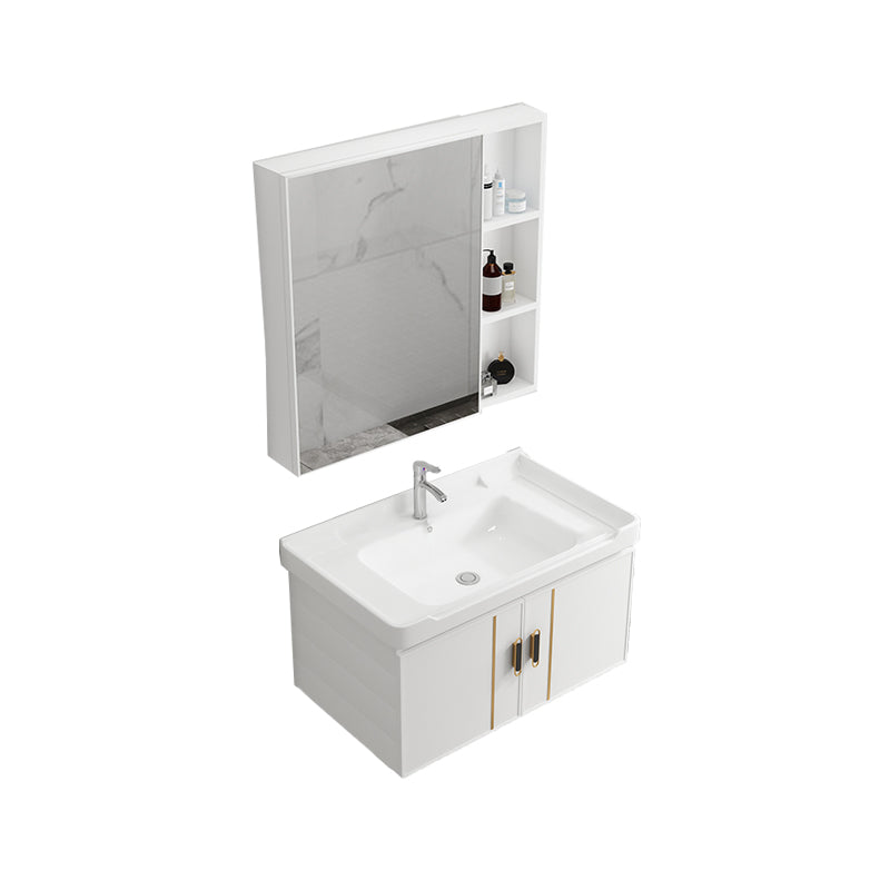 Modern Wall-mounted White Sink Ceramic Faucet Drawers Vanity Set with Mirror Vanity & Faucet & Mirror Cabinet 28"L x 19"W x 18"H Towel Bar Not Included Clearhalo 'Bathroom Remodel & Bathroom Fixtures' 'Bathroom Vanities' 'bathroom_vanities' 'Home Improvement' 'home_improvement' 'home_improvement_bathroom_vanities' 7079768
