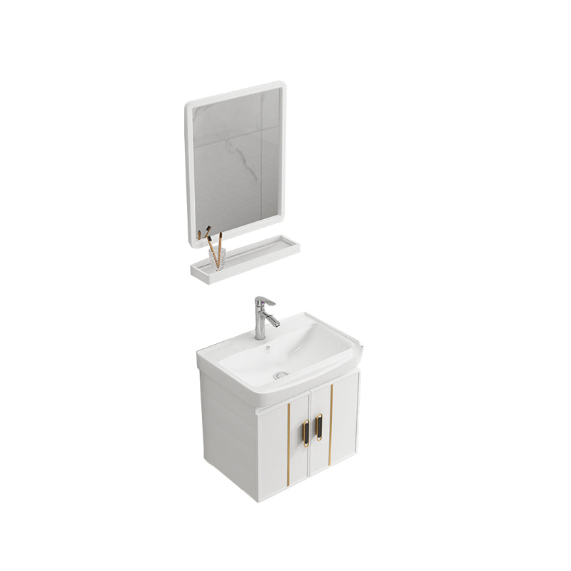 Modern Wall-mounted White Sink Ceramic Faucet Drawers Vanity Set with Mirror Vanity & Faucet & Mirrors 20"L x 14"W x 18"H Towel Bar Not Included Clearhalo 'Bathroom Remodel & Bathroom Fixtures' 'Bathroom Vanities' 'bathroom_vanities' 'Home Improvement' 'home_improvement' 'home_improvement_bathroom_vanities' 7079771