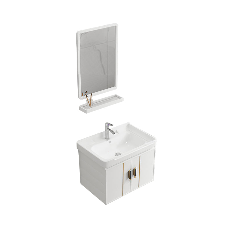 Modern Wall-mounted White Sink Ceramic Faucet Drawers Vanity Set with Mirror Vanity & Faucet & Mirrors 24"L x 16"W x 18"H Towel Bar Not Included Clearhalo 'Bathroom Remodel & Bathroom Fixtures' 'Bathroom Vanities' 'bathroom_vanities' 'Home Improvement' 'home_improvement' 'home_improvement_bathroom_vanities' 7079773