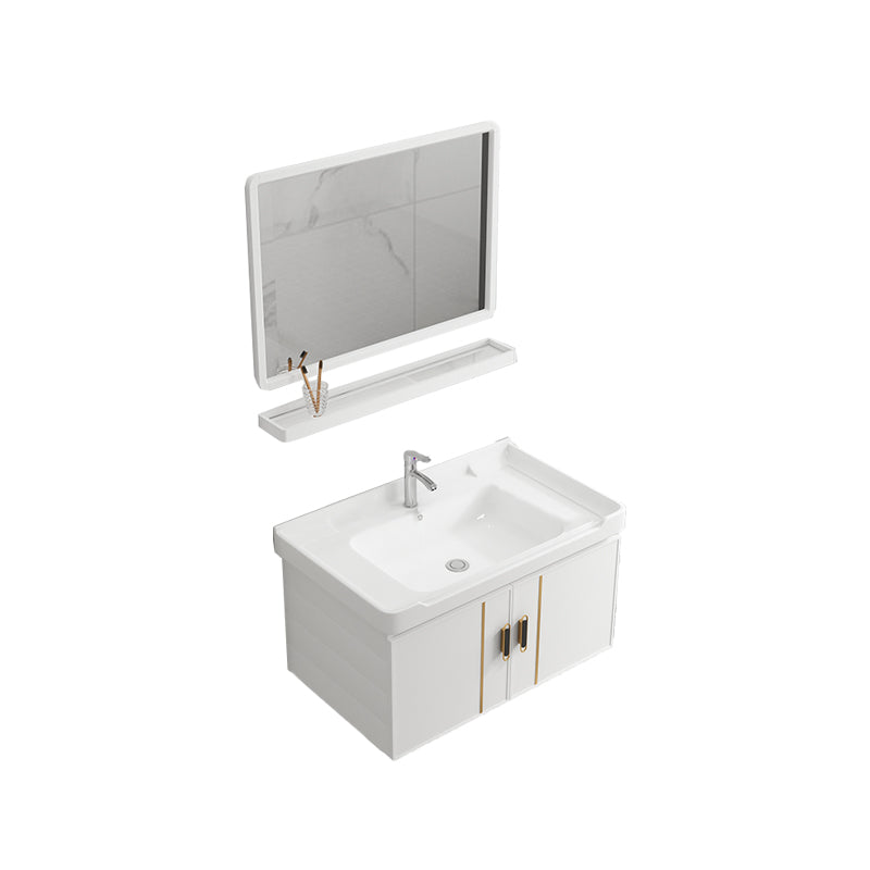 Modern Wall-mounted White Sink Ceramic Faucet Drawers Vanity Set with Mirror Vanity & Faucet & Mirrors Towel Bar Not Included Clearhalo 'Bathroom Remodel & Bathroom Fixtures' 'Bathroom Vanities' 'bathroom_vanities' 'Home Improvement' 'home_improvement' 'home_improvement_bathroom_vanities' 7079775