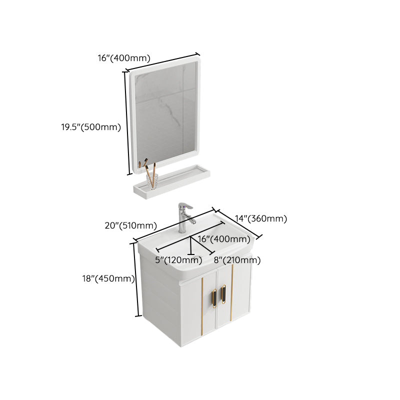 Modern Wall-mounted White Sink Ceramic Faucet Drawers Vanity Set with Mirror Clearhalo 'Bathroom Remodel & Bathroom Fixtures' 'Bathroom Vanities' 'bathroom_vanities' 'Home Improvement' 'home_improvement' 'home_improvement_bathroom_vanities' 7079791