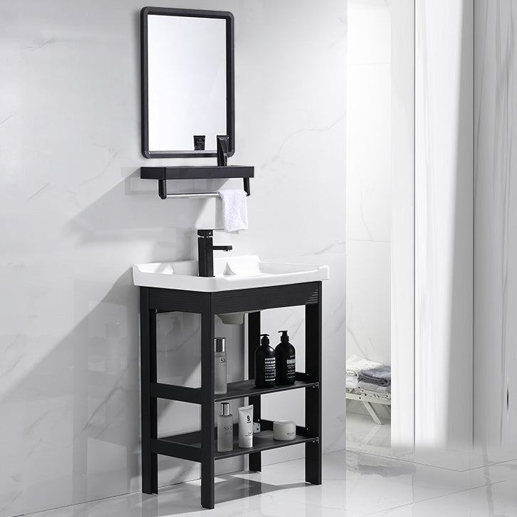 Shelving Included Vanity Metal Frame Rectangle Single Sink Freestanding Bathroom Vanity Vanity & Faucet & Mirrors 19"L x 15"W x 32"H 2 Clearhalo 'Bathroom Remodel & Bathroom Fixtures' 'Bathroom Vanities' 'bathroom_vanities' 'Home Improvement' 'home_improvement' 'home_improvement_bathroom_vanities' 7079809