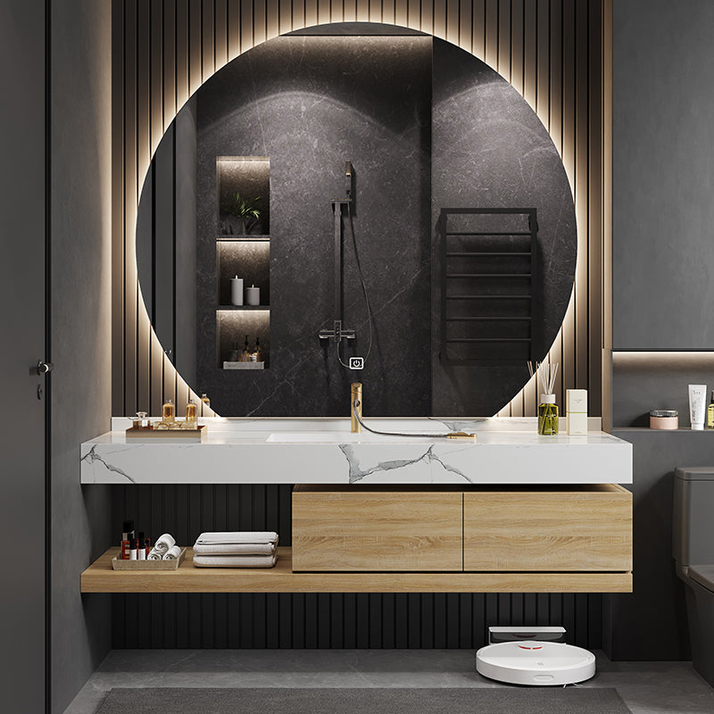 Modern Vanity Set Storage Shelf Wall Mounted Vanity Sink Mirror with Faucet Clearhalo 'Bathroom Remodel & Bathroom Fixtures' 'Bathroom Vanities' 'bathroom_vanities' 'Home Improvement' 'home_improvement' 'home_improvement_bathroom_vanities' 7079857