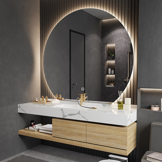 Modern Vanity Set Storage Shelf Wall Mounted Vanity Sink Mirror with Faucet - Clearhalo