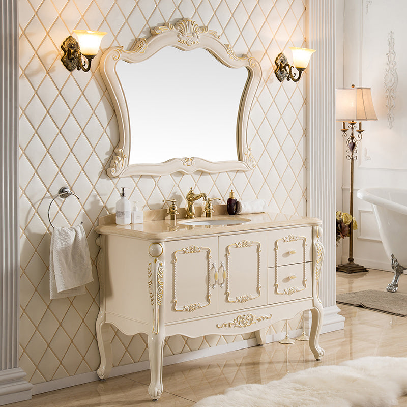 Mirror Vanity White 2 Doors Freestanding PVC Frame Oval Single Sink Bathroom Vanity Clearhalo 'Bathroom Remodel & Bathroom Fixtures' 'Bathroom Vanities' 'bathroom_vanities' 'Home Improvement' 'home_improvement' 'home_improvement_bathroom_vanities' 7079890