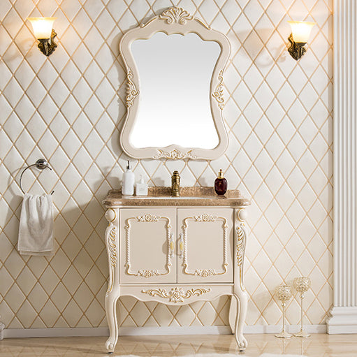 Mirror Vanity White 2 Doors Freestanding PVC Frame Oval Single Sink Bathroom Vanity Clearhalo 'Bathroom Remodel & Bathroom Fixtures' 'Bathroom Vanities' 'bathroom_vanities' 'Home Improvement' 'home_improvement' 'home_improvement_bathroom_vanities' 7079897