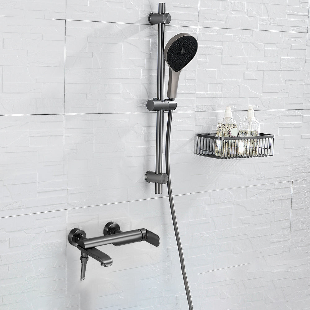 Contemporary Bathroom Faucet Wall Mounted Metal Tub Faucet Trim Lifting Riser & ABS Spout Lever Handles Clearhalo 'Bathroom Remodel & Bathroom Fixtures' 'Bathtub Faucets' 'bathtub_faucets' 'Home Improvement' 'home_improvement' 'home_improvement_bathtub_faucets' 7079947