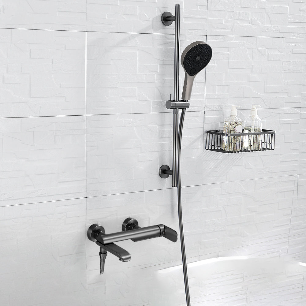 Contemporary Bathroom Faucet Wall Mounted Metal Tub Faucet Trim Pure Copper Lifting Riser & ABS Spout Lever Handles Clearhalo 'Bathroom Remodel & Bathroom Fixtures' 'Bathtub Faucets' 'bathtub_faucets' 'Home Improvement' 'home_improvement' 'home_improvement_bathtub_faucets' 7079952