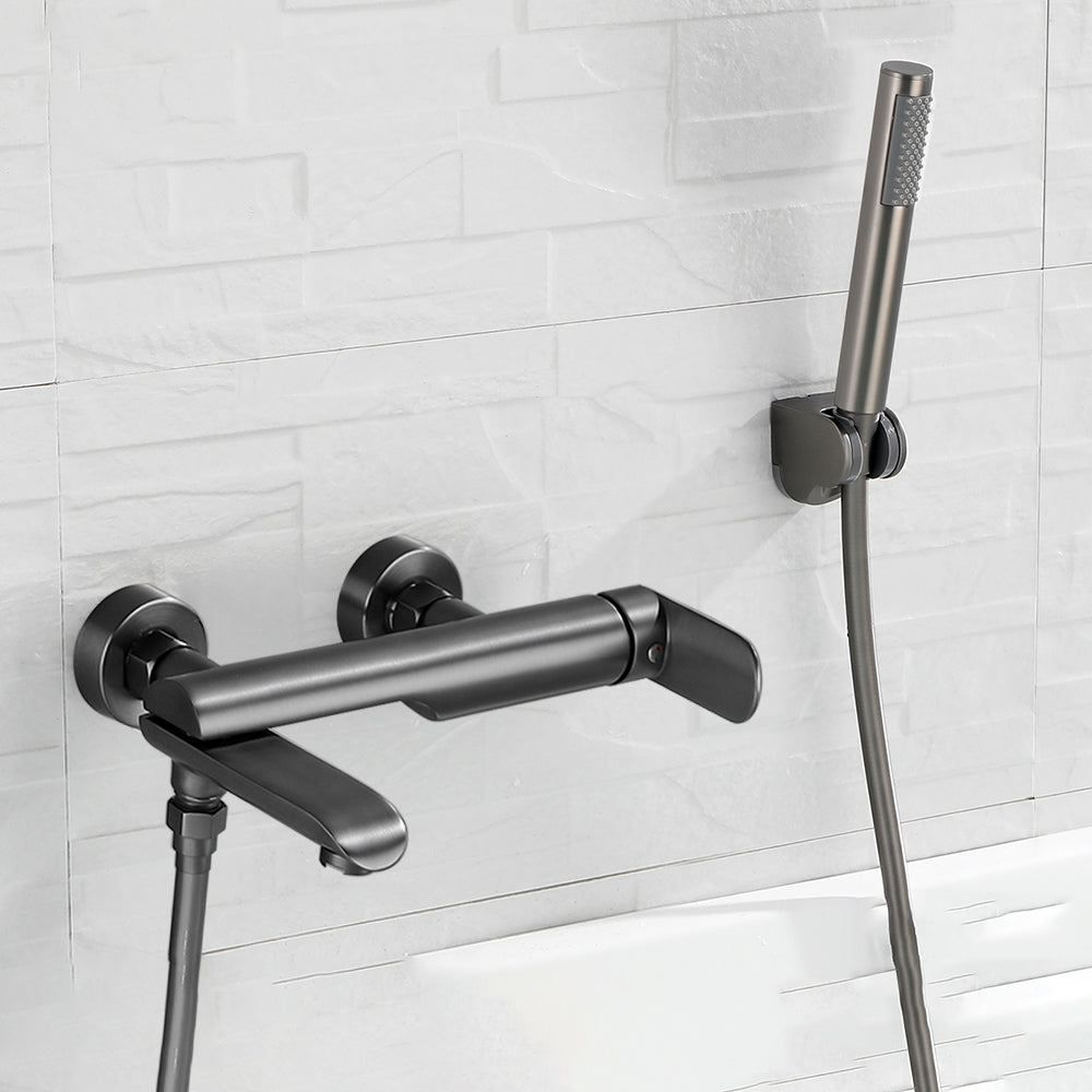 Contemporary Bathroom Faucet Wall Mounted Metal Tub Faucet Trim ABS Pedestal & Pure Copper Spout Lever Handles Clearhalo 'Bathroom Remodel & Bathroom Fixtures' 'Bathtub Faucets' 'bathtub_faucets' 'Home Improvement' 'home_improvement' 'home_improvement_bathtub_faucets' 7079957