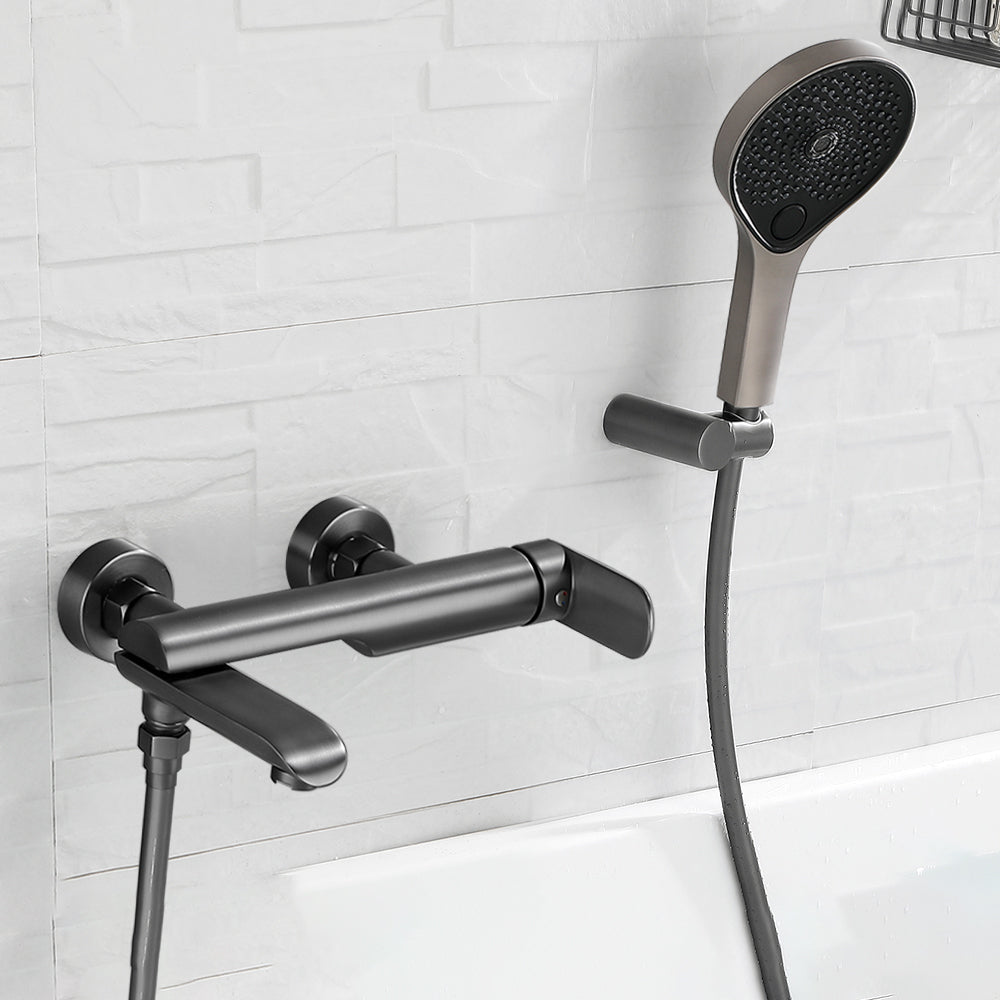 Contemporary Bathroom Faucet Wall Mounted Metal Tub Faucet Trim Pure Copper Pedestal & ABS Spout Lever Handles Clearhalo 'Bathroom Remodel & Bathroom Fixtures' 'Bathtub Faucets' 'bathtub_faucets' 'Home Improvement' 'home_improvement' 'home_improvement_bathtub_faucets' 7079960