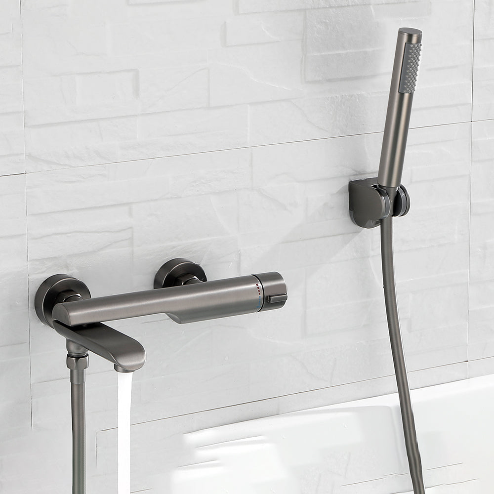 Contemporary Bathroom Faucet Wall Mounted Metal Tub Faucet Trim ABS Pedestal & Pure Copper Spout Knob Handles Clearhalo 'Bathroom Remodel & Bathroom Fixtures' 'Bathtub Faucets' 'bathtub_faucets' 'Home Improvement' 'home_improvement' 'home_improvement_bathtub_faucets' 7079964