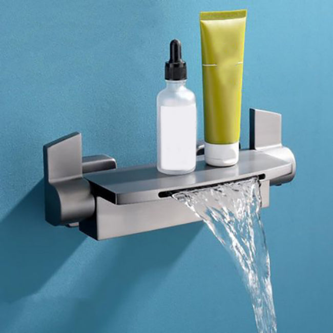 Modern Bathtub Faucet Copper Lever Handles Waterfall Wall Mounted Tub Faucet Trim Gun Grey Hand Shower Not Included Clearhalo 'Bathroom Remodel & Bathroom Fixtures' 'Bathtub Faucets' 'bathtub_faucets' 'Home Improvement' 'home_improvement' 'home_improvement_bathtub_faucets' 7080000