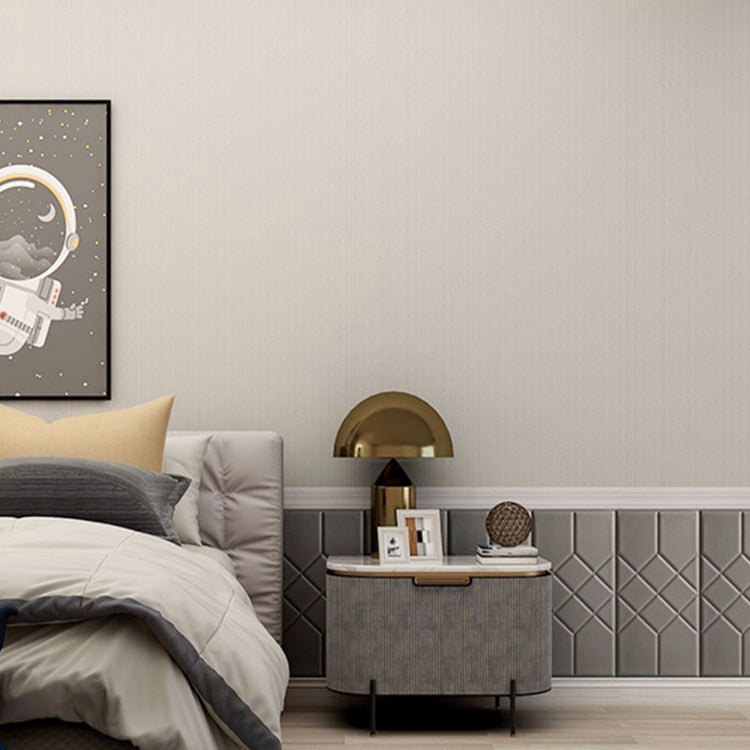 Contemporary Wall Covering Paneling Smooth Bedroom Wall Interior Upholstered Plank Silver Gray 10-Piece Set Clearhalo 'Flooring 'Home Improvement' 'home_improvement' 'home_improvement_wall_paneling' 'Wall Paneling' 'wall_paneling' 'Walls & Ceilings' Walls and Ceiling' 7080133