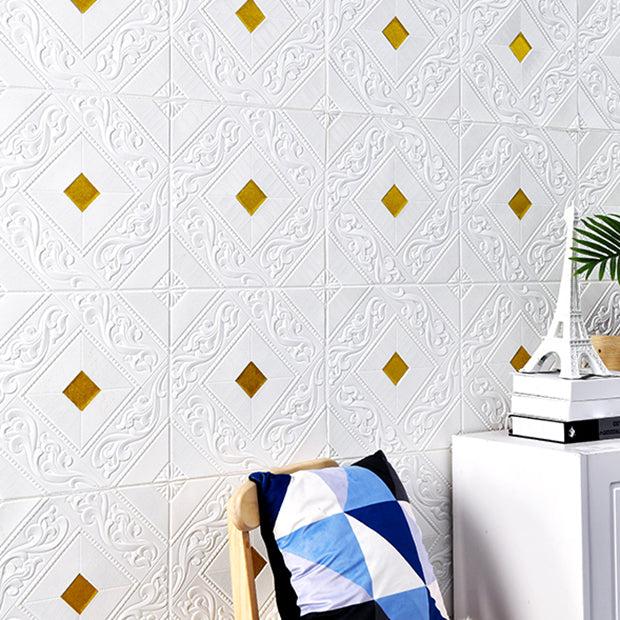 Modern Tin Backsplash Paneling Three-dimensional Printing Wall Ceiling Board White-Gold 100-Piece Set Clearhalo 'Flooring 'Home Improvement' 'home_improvement' 'home_improvement_wall_paneling' 'Wall Paneling' 'wall_paneling' 'Walls & Ceilings' Walls and Ceiling' 7080170