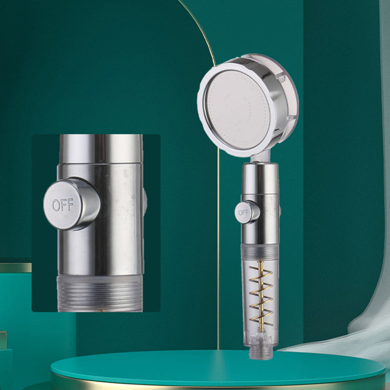 Plastic Shower Head Round Handheld Shower Head with Adjustable Water Flow Gold One-click Water Stop Clearhalo 'Bathroom Remodel & Bathroom Fixtures' 'Home Improvement' 'home_improvement' 'home_improvement_shower_heads' 'Shower Heads' 'shower_heads' 'Showers & Bathtubs Plumbing' 'Showers & Bathtubs' 7080487