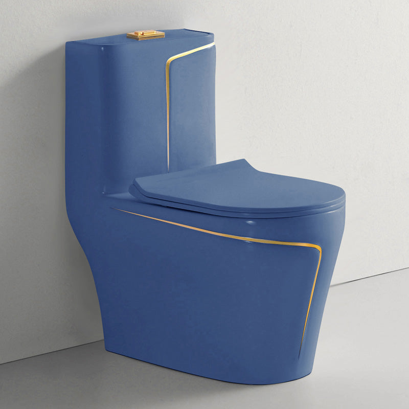 Traditional Ceramic Flush Toilet Floor Mounted Toilet Bowl for Washroom 15"L x 27"W x 29"H Blue/ Gold Clearhalo 'Bathroom Remodel & Bathroom Fixtures' 'Home Improvement' 'home_improvement' 'home_improvement_toilets' 'Toilets & Bidets' 'Toilets' 7081312