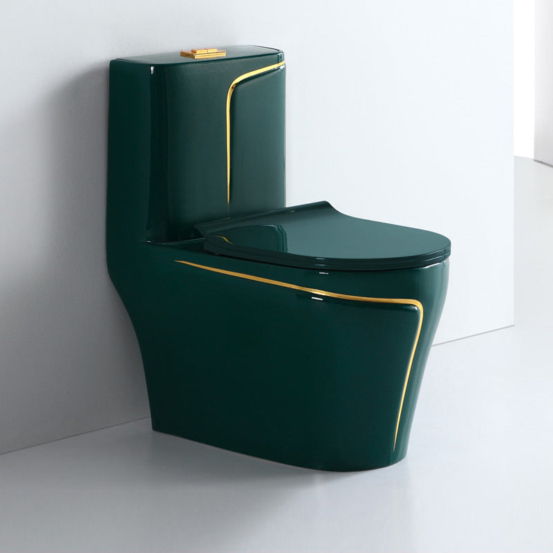 Traditional Ceramic Flush Toilet Floor Mounted Toilet Bowl for Washroom 15"L x 27"W x 29"H Green-Gold Clearhalo 'Bathroom Remodel & Bathroom Fixtures' 'Home Improvement' 'home_improvement' 'home_improvement_toilets' 'Toilets & Bidets' 'Toilets' 7081313