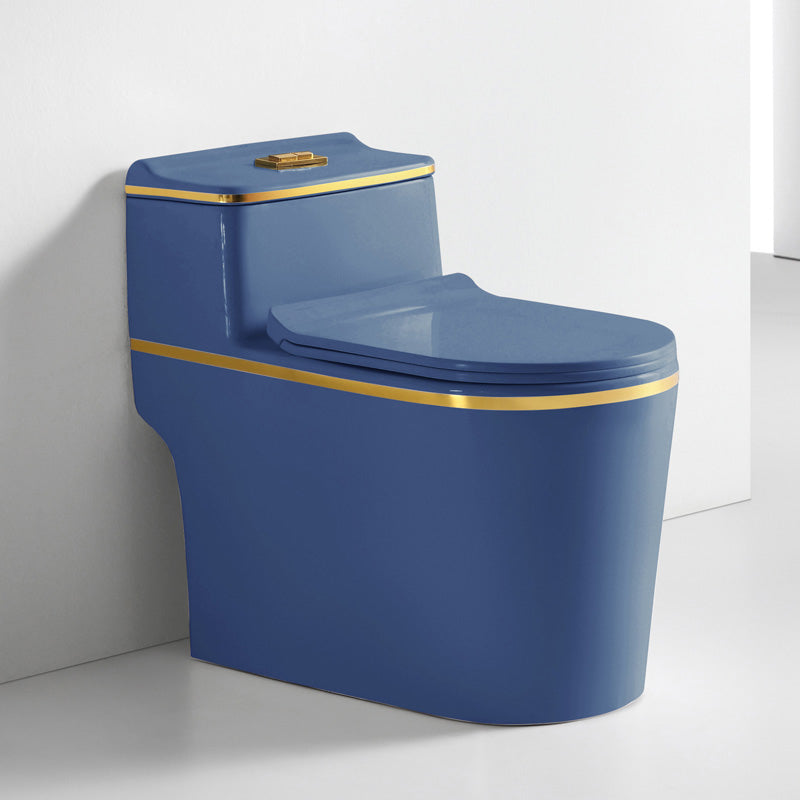 Traditional Ceramic Flush Toilet Floor Mounted Toilet Bowl for Washroom 15"L x 27"W x 24"H Blue/ Gold Clearhalo 'Bathroom Remodel & Bathroom Fixtures' 'Home Improvement' 'home_improvement' 'home_improvement_toilets' 'Toilets & Bidets' 'Toilets' 7081315