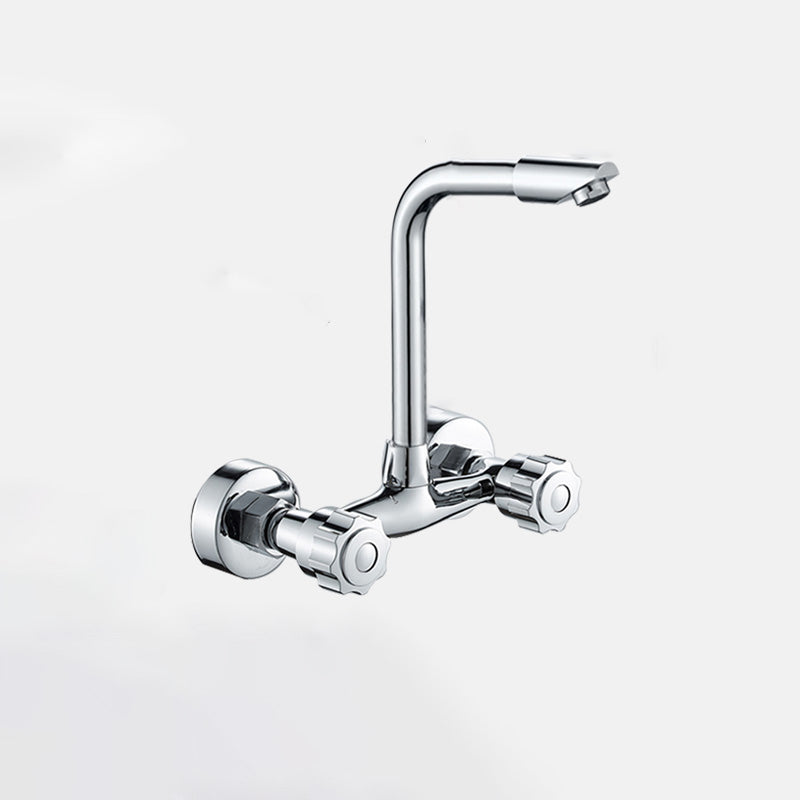 Contemporary Metal Kitchen Faucet Wall-mounted 2 Holds Bar Faucet 7 Shape With Accessories Knob Handles Clearhalo 'Home Improvement' 'home_improvement' 'home_improvement_kitchen_faucets' 'Kitchen Faucets' 'Kitchen Remodel & Kitchen Fixtures' 'Kitchen Sinks & Faucet Components' 'kitchen_faucets' 7081449