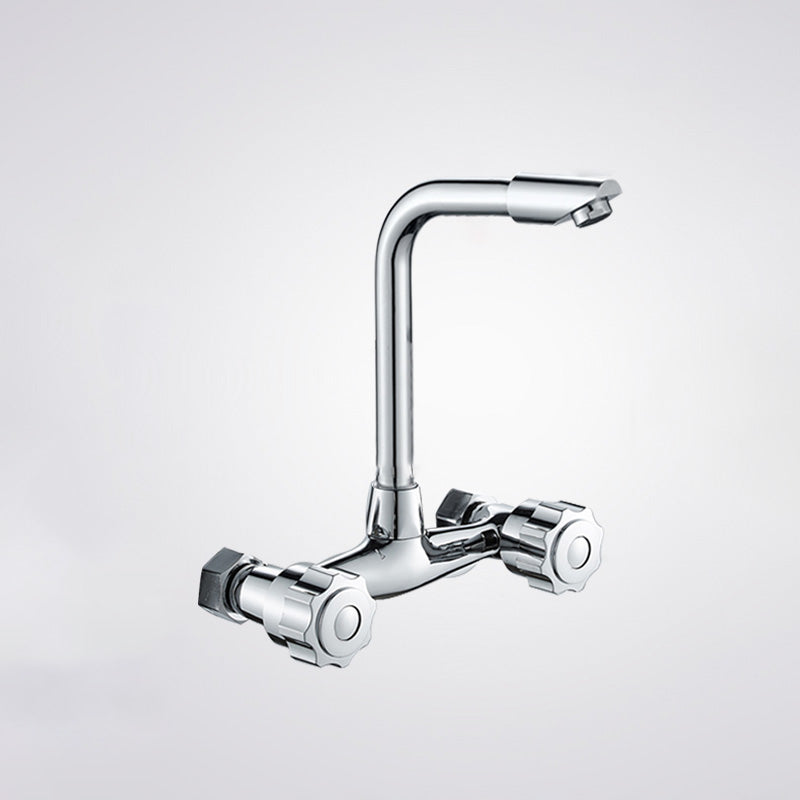 Contemporary Metal Kitchen Faucet Wall-mounted 2 Holds Bar Faucet 7 Shape Without Accessories Knob Handles Clearhalo 'Home Improvement' 'home_improvement' 'home_improvement_kitchen_faucets' 'Kitchen Faucets' 'Kitchen Remodel & Kitchen Fixtures' 'Kitchen Sinks & Faucet Components' 'kitchen_faucets' 7081450