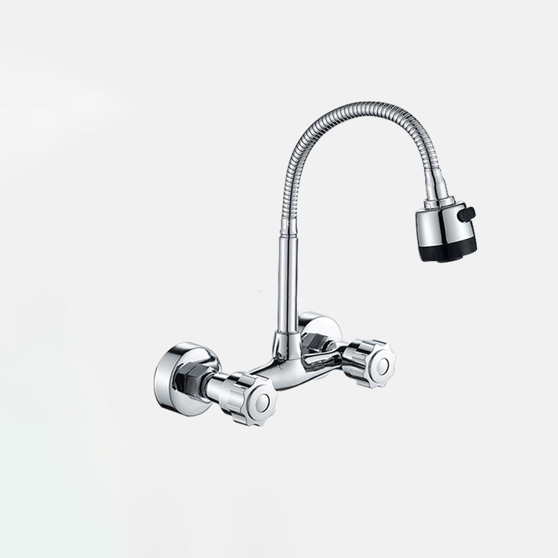 Contemporary Metal Kitchen Faucet Wall-mounted 2 Holds Bar Faucet Universal With Accessories Knob Handles Clearhalo 'Home Improvement' 'home_improvement' 'home_improvement_kitchen_faucets' 'Kitchen Faucets' 'Kitchen Remodel & Kitchen Fixtures' 'Kitchen Sinks & Faucet Components' 'kitchen_faucets' 7081452