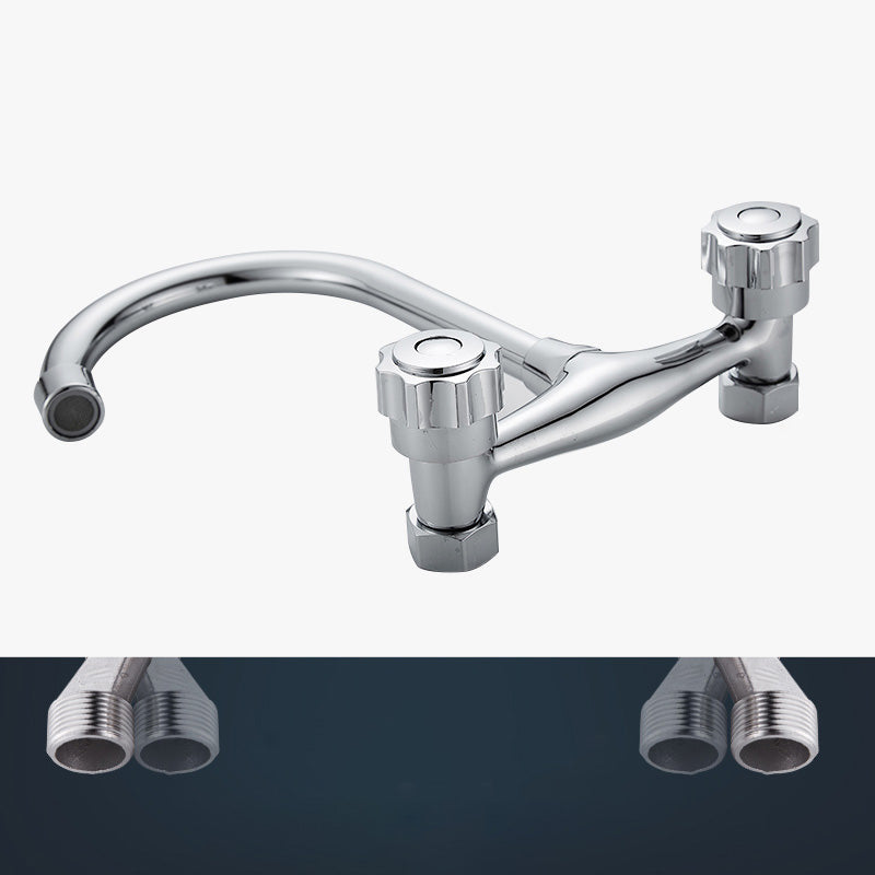 Contemporary Metal Kitchen Faucet Wall-mounted 2 Holds Bar Faucet Clearhalo 'Home Improvement' 'home_improvement' 'home_improvement_kitchen_faucets' 'Kitchen Faucets' 'Kitchen Remodel & Kitchen Fixtures' 'Kitchen Sinks & Faucet Components' 'kitchen_faucets' 7081453