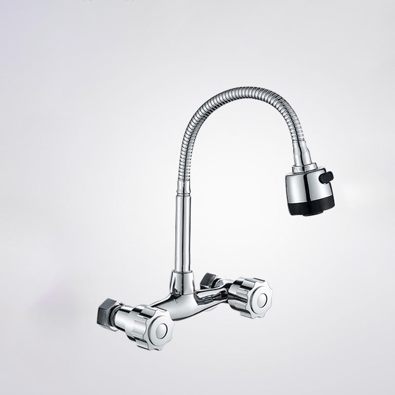 Contemporary Metal Kitchen Faucet Wall-mounted 2 Holds Bar Faucet Universal Without Accessories Knob Handles Clearhalo 'Home Improvement' 'home_improvement' 'home_improvement_kitchen_faucets' 'Kitchen Faucets' 'Kitchen Remodel & Kitchen Fixtures' 'Kitchen Sinks & Faucet Components' 'kitchen_faucets' 7081454