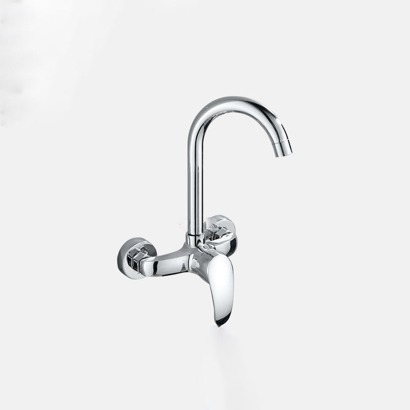 Contemporary Metal Kitchen Faucet Wall-mounted 2 Holds Bar Faucet Gooseneck With Accessories Hands Down Clearhalo 'Home Improvement' 'home_improvement' 'home_improvement_kitchen_faucets' 'Kitchen Faucets' 'Kitchen Remodel & Kitchen Fixtures' 'Kitchen Sinks & Faucet Components' 'kitchen_faucets' 7081458