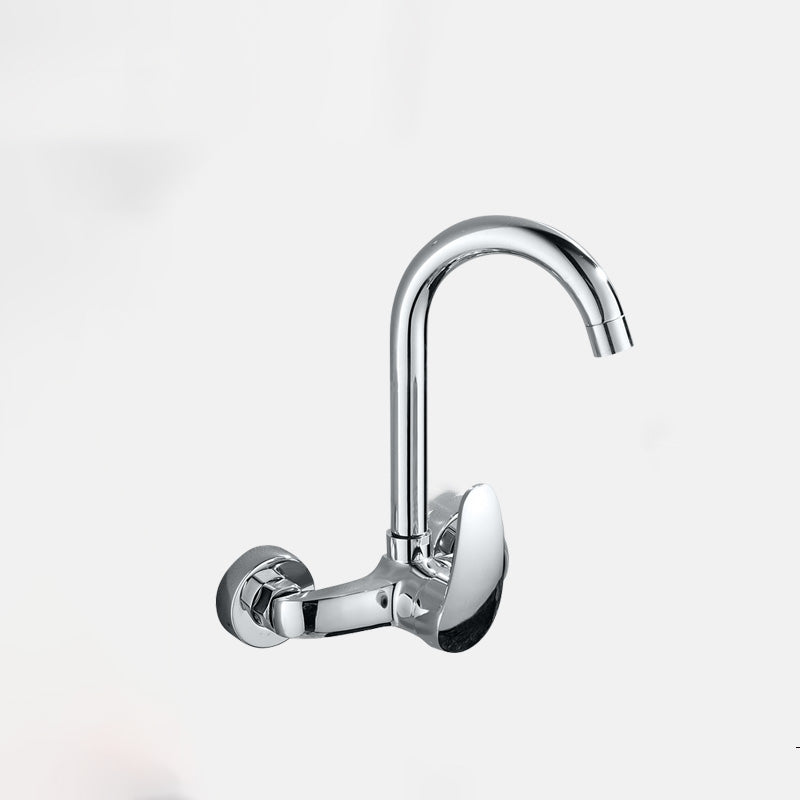 Contemporary Metal Kitchen Faucet Wall-mounted 2 Holds Bar Faucet Gooseneck With Accessories Hands Up Clearhalo 'Home Improvement' 'home_improvement' 'home_improvement_kitchen_faucets' 'Kitchen Faucets' 'Kitchen Remodel & Kitchen Fixtures' 'Kitchen Sinks & Faucet Components' 'kitchen_faucets' 7081460