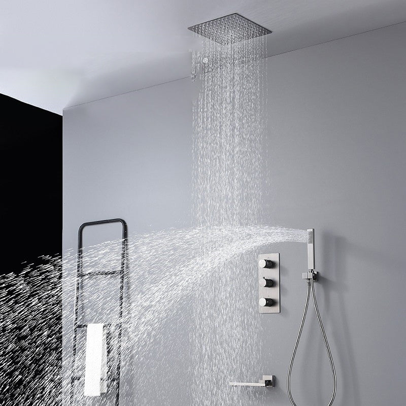 Modern Shower System Ceiling Mounted Square Dual Shower Head Shower Set Clearhalo 'Bathroom Remodel & Bathroom Fixtures' 'Home Improvement' 'home_improvement' 'home_improvement_shower_faucets' 'Shower Faucets & Systems' 'shower_faucets' 'Showers & Bathtubs Plumbing' 'Showers & Bathtubs' 7081477