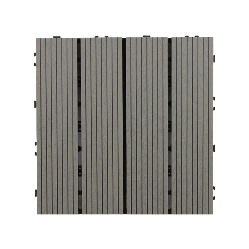 12" X 12"Square PVC Patio Tiles Snapping Installation Outdoor Flooring Tiles Dark Gray Straight Grain Clearhalo 'Home Improvement' 'home_improvement' 'home_improvement_outdoor_deck_tiles_planks' 'Outdoor Deck Tiles & Planks' 'Outdoor Flooring & Tile' 'Outdoor Remodel' 'outdoor_deck_tiles_planks' 7081503