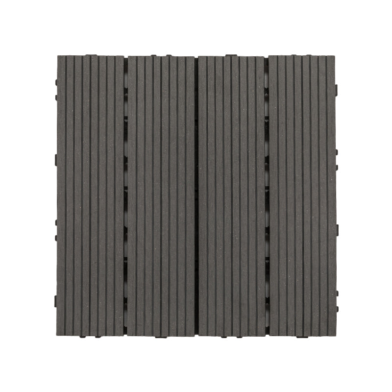 12" X 12"Square PVC Patio Tiles Snapping Installation Outdoor Flooring Tiles Black/Gray Straight Grain Clearhalo 'Home Improvement' 'home_improvement' 'home_improvement_outdoor_deck_tiles_planks' 'Outdoor Deck Tiles & Planks' 'Outdoor Flooring & Tile' 'Outdoor Remodel' 'outdoor_deck_tiles_planks' 7081509