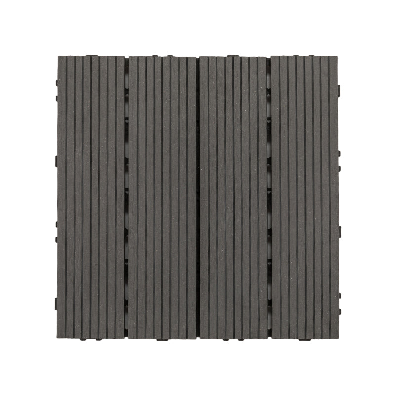 12" X 12"Square PVC Patio Tiles Snapping Installation Outdoor Flooring Tiles Black Gray Straight Grain Clearhalo 'Home Improvement' 'home_improvement' 'home_improvement_outdoor_deck_tiles_planks' 'Outdoor Deck Tiles & Planks' 'Outdoor Flooring & Tile' 'Outdoor Remodel' 'outdoor_deck_tiles_planks' 7081509