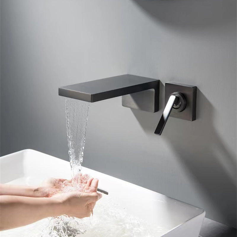 Wall Mounted Bathroom Faucet Waterfall Spout with Lever Handle Clearhalo 'Bathroom Remodel & Bathroom Fixtures' 'Bathroom Sink Faucets' 'Bathroom Sinks & Faucet Components' 'bathroom_sink_faucets' 'Home Improvement' 'home_improvement' 'home_improvement_bathroom_sink_faucets' 7081639