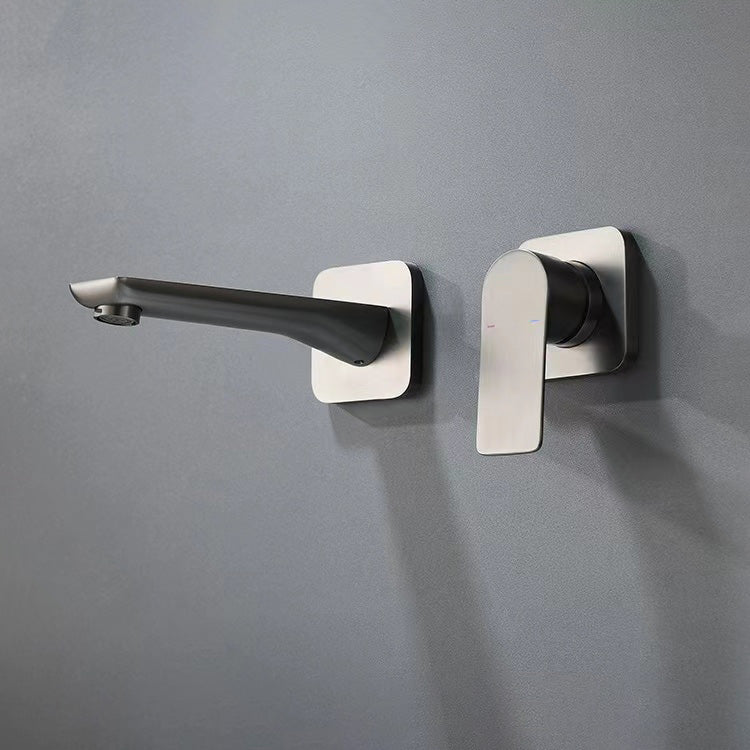 Wall Mounted Bathroom Faucet Waterfall Spout with Lever Handle Grey Wide Handle Clearhalo 'Bathroom Remodel & Bathroom Fixtures' 'Bathroom Sink Faucets' 'Bathroom Sinks & Faucet Components' 'bathroom_sink_faucets' 'Home Improvement' 'home_improvement' 'home_improvement_bathroom_sink_faucets' 7081644