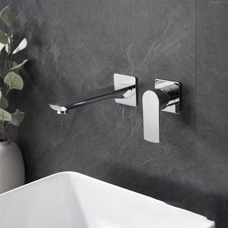 Wall Mounted Bathroom Faucet Waterfall Spout with Lever Handle Chrome Wide Handle Clearhalo 'Bathroom Remodel & Bathroom Fixtures' 'Bathroom Sink Faucets' 'Bathroom Sinks & Faucet Components' 'bathroom_sink_faucets' 'Home Improvement' 'home_improvement' 'home_improvement_bathroom_sink_faucets' 7081649